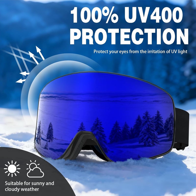 MXJ Gear SKi Goggles,Frameless Snowboard Goggles with 2 UV400 Magnet Ski Lenses,YH212 Anti-Fog Snow Goggles for Adult Men Women - Image 4